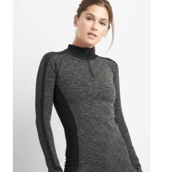 NWT Gap Fit Half-Zip Long Sleeve Running Skiing Seamless Top Black Spacedye S - Picture 16 of 16